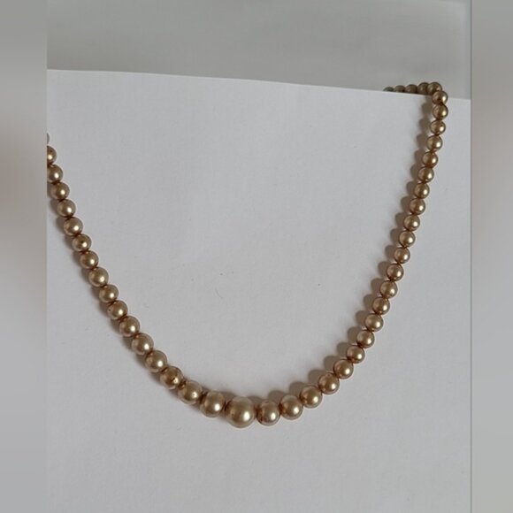 Vintage Sterling Silver Clasp Child Girl Champagne Graduated Pearl Necklace - Picture 2 of 11